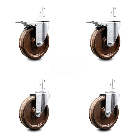 Service Caster 5 Inch High Temp Phenolic 7/8 Inch Square Stem Caster Total Lock Brake SCC, 2PK SCC-SQTTL20S514-PHSHT-78-2-S-2